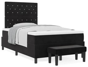 Cama Box Spring com Colchão &amp; Banco Preto 120x190 cm Veludo