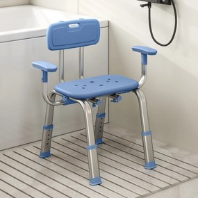Banco de duche ergonómico com apoios de braços 60-70 (L) x 52 (P) x 62-72 (A) cm, encosto, altura e assento ajustáveis, azul