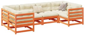 6 pcs conjunto sofás de jardim madeira de pinho castanho cera