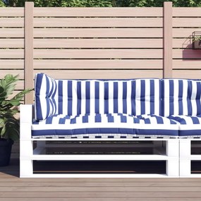 vidaXL Almofadões para sofá de paletes 3 pcs tecido riscas azul/branco