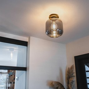 Candeeiro de teto design preto e dourado com vidro fumê - Zuzanna