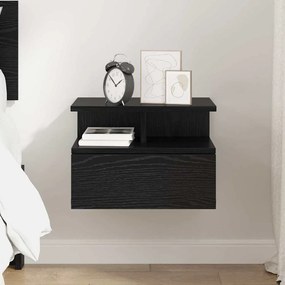 Mesa de Cabeceira Flutuante Carvalho Preto 40x31x27 cm Madeira Engenhe