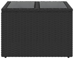 Mesa de jardim com tampo de vidro 55x55x37 cm vime PE preto