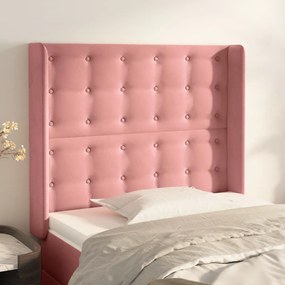 Cabeceira de cama c/ abas veludo 93x16x118/128 cm rosa