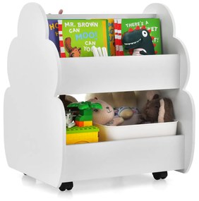 Estante infantil de 2 níveis com rodas para crianças com espaço de arrumação 52 cm x 47 cm x 63 cm branca