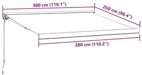 Toldo retrátil manual 300x250 cm bordô