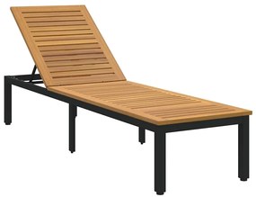 Espreguiçadeira Preta 200x55x35 cm Madeira Acácia Maciça