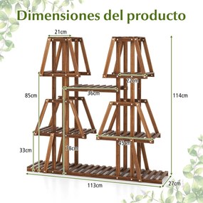 Estante de madeira com 5 níveis para várias flores Estante decorativa em forma de escada para plantas para jardim exterior 113 x 27 x 114 cm