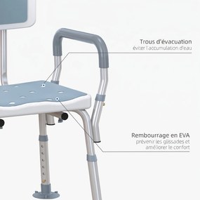 Cadeira de Duche Ergonómica, 56,5 x 53,5 x 87 cm, Altura Regulável, Branco