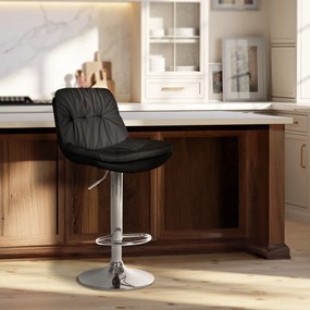 Banco de bar em couro sintético com estrutura prateada 92-113 x 46 x 54 cm preto