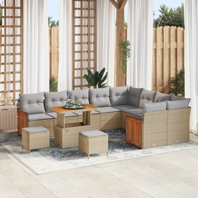 vidaXL Conjunto de Sofá de Jardim com 12 Peças com Almofadas Bege Rattan PE Acácia