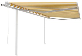 Toldo retrátil automático com postes 4x3 m amarelo e branco