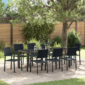 vidaXL Conjunto de Jantar Jardim 9 Peças Preto Poly Rattan