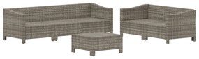 6 pcs conjunto lounge de jardim c/ almofadões vime PE cinzento