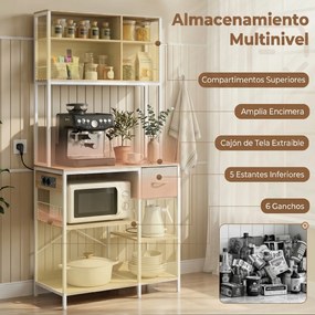 Armario de Cozinha Suporte de Micro-ondas com Prateleiras e 6 Ganchos para Espaços Pequenos 80x40x181 cm Carvalho