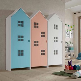 Conjunto 3 armarios Guarda Roupa infantil coleção CASAMI Azul, Rosa e Branco
