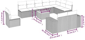 11 pcs conjunto sofás de jardim c/ almofadões vime PE preto