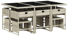 11 pcs conjunto jantar p/ jardim c/ almofadões vime PE cinzento