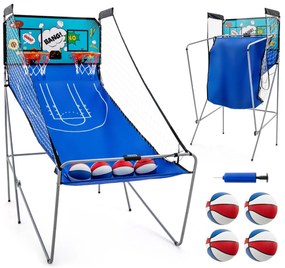 Máquina de basquete 8 em 1 com 4 bolas, bomba de ar e 8 modos de jogo, jogos de basquete arcade, azul escuro
