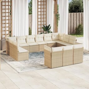 vidaXL 13 pcs conjunto de sofás p/ jardim com almofadões vime PE bege
