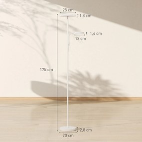 Candeeiro de Pé 42W Giratório com Controlo Remoto e Táctil Temperatura de Cor e Brilho Ajustáveis Ø25x175 cm Branco