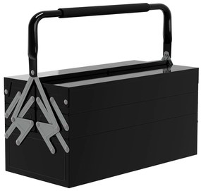 Caixa de Ferramentas de Aço Dobrável com 5 Compartimentos Mala de Ferramentas com Pega para Oficina e Casa 45x20x34,5 cm Preto