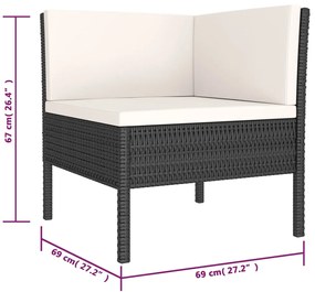 6 pcs conjunto lounge de jardim c/ almofadões vime PE preto