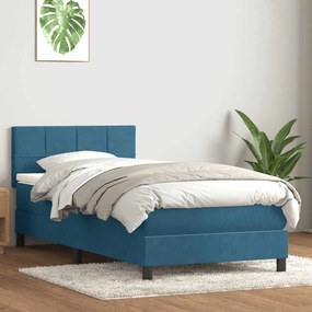 vidaXL Cama com molas/colchão 100x220 cm veludo azul-escuro
