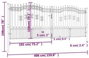 Portão de cerca c/ topo em lanças aço revestido a pó preto