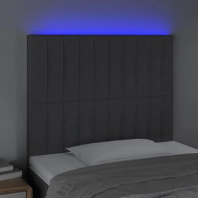 Cabeceira de cama c/ LED tecido 100x5x118/128 cm cinza-escuro