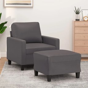vidaXL Poltrona com apoio de pés couro artificial 60 cm cinzento