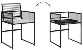 7 pcs conjunto de jantar p/ jardim c/ almofadões vime PE preto
