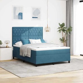 Cama Box com Colchão vidaXL Azul Escuro 140x190 cm Veludo