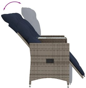 Sofá de jardim reclinável de 2 lugares com Mesa em vime sintético cinz