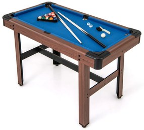 Mesa de bilhar de 122 cm para crianças e adultos Mesa de madeira com conjunto de bolas 2 paus de bilhar 2 gizes Triângulo Escova de bar Azul