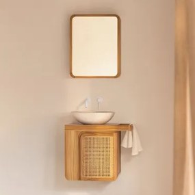 Conjunto De Móvel De Casa De Banho Suspenso 60x40 Cm Em Madeira De Teca Georgy Madeira De Teca & Cimento Redondo Branco Ø40 Cm Zavion - Sklum