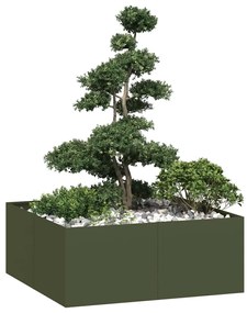 vidaXL Vaso floreira 100x100x40 cm aço verde azeitona