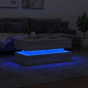 Mesa de centro com luzes LED 90x50x40 cm cinzento sonoma