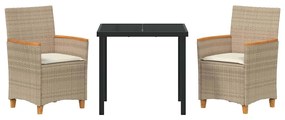 Conjunto de Jantar de Jardim de 3 Peças com Almofadas em Bege, Rattan