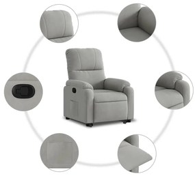 Poltrona reclinável elevatória tecido de microfibra cinza-claro