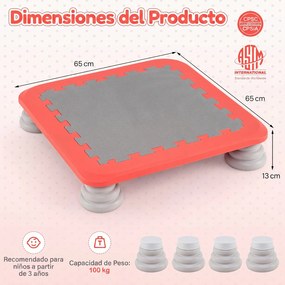 Mini-trampolim Infantil, 65 x 65 x 13 cm, Superfície Antiderrapante, Vermelho