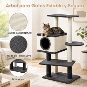 Árvore Arranhadora para Gatos, 48,5 x 34,5 x 99 cm, 5 Níveis, Cinzento