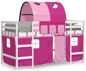 Cama alta p/ criança c/ túnel 90x200 cm pinho maciço rosa