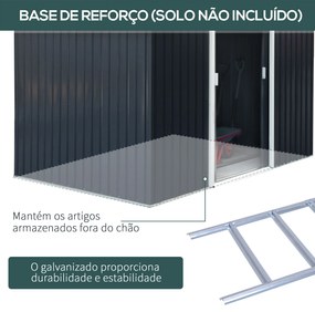 Outsunny Abrigo de Jardim Exterior Abrigo e Jardim Metálico para Armazenamento de Ferramentas com Base Incluída e 4 Janelas 277x195x192cm Cinza Escuro