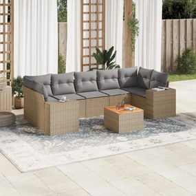 8 pcs conjunto de sofás p/ jardim com almofadões vime PE bege