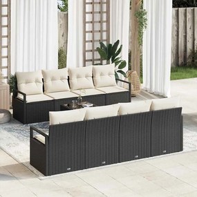 vidaXL Conjunto de Sofá de Jardim 9 pcs Preto e Creme vime PE