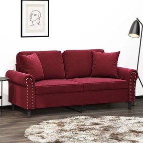 vidaXL Sofá 2 lug. c/ almofadas/almofadões 140cm veludo vermelho tinto