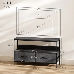 Móvel para televisor 98 x 29 x 56 cm, adequado para televisores até 47 polegadas, com 2 gavetas tecido e pés em aço, , cinzento escuro