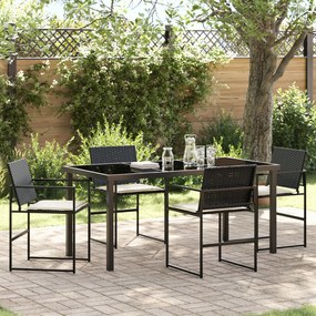 vidaXL Conjunto de Jantar de Jardim de 5 Peças com Almofadas Preto Vime PE