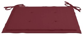 Cadeiras jardim c/ almofadões vermelho tinto 3 pcs teca maciça